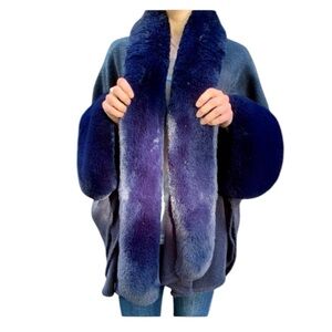 Navy Blue faux fur collar shawl/wrap/cape/sweater. One size